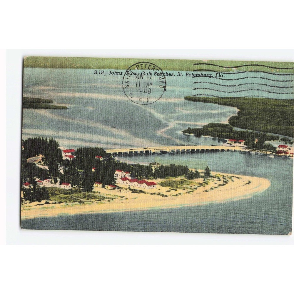 Vintage 1948 Johns Pass Gulf Beaches St Petersburg Florida Linen Postcard VG